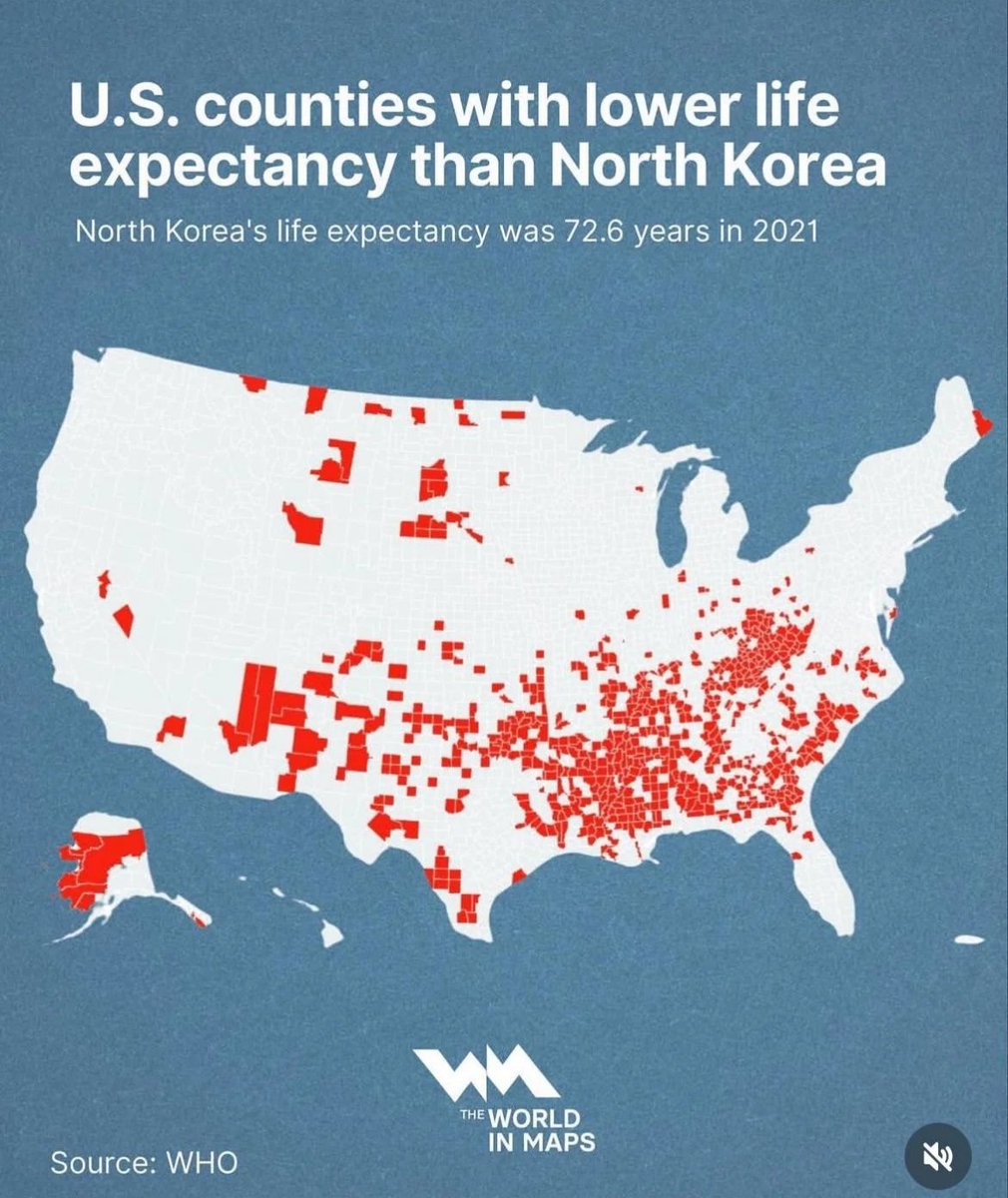Yussoonn_'s tweet photo. Life expectancy of US counties vs  North Korea. https://t.co/zRnLpW8ZqM