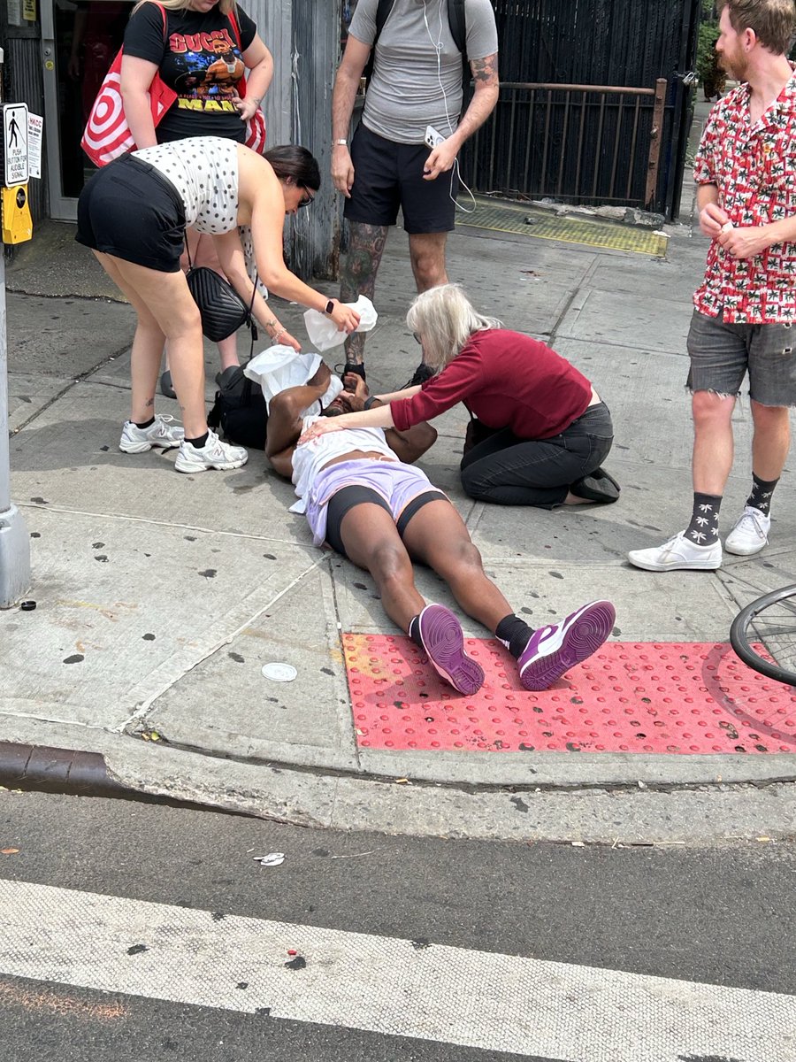 This just happened on the corner of 45th and 9th. Guy on bike hit by moped.