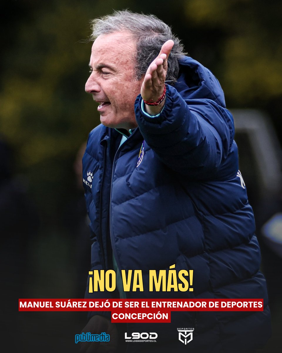 los90deportes's tweet photo. #L90D | No va más 🟣
Según información de @Sabescl Manuel Suárez dejó de ser el entrenador de Deportes Concepción.
La idea es descomprimir el ambiente que se ha generado entre el entrenador y la hinchada, además de cumplir con los objetivos deportivos.
#Los90Deportes https://t.co/OTHFfJmlCI