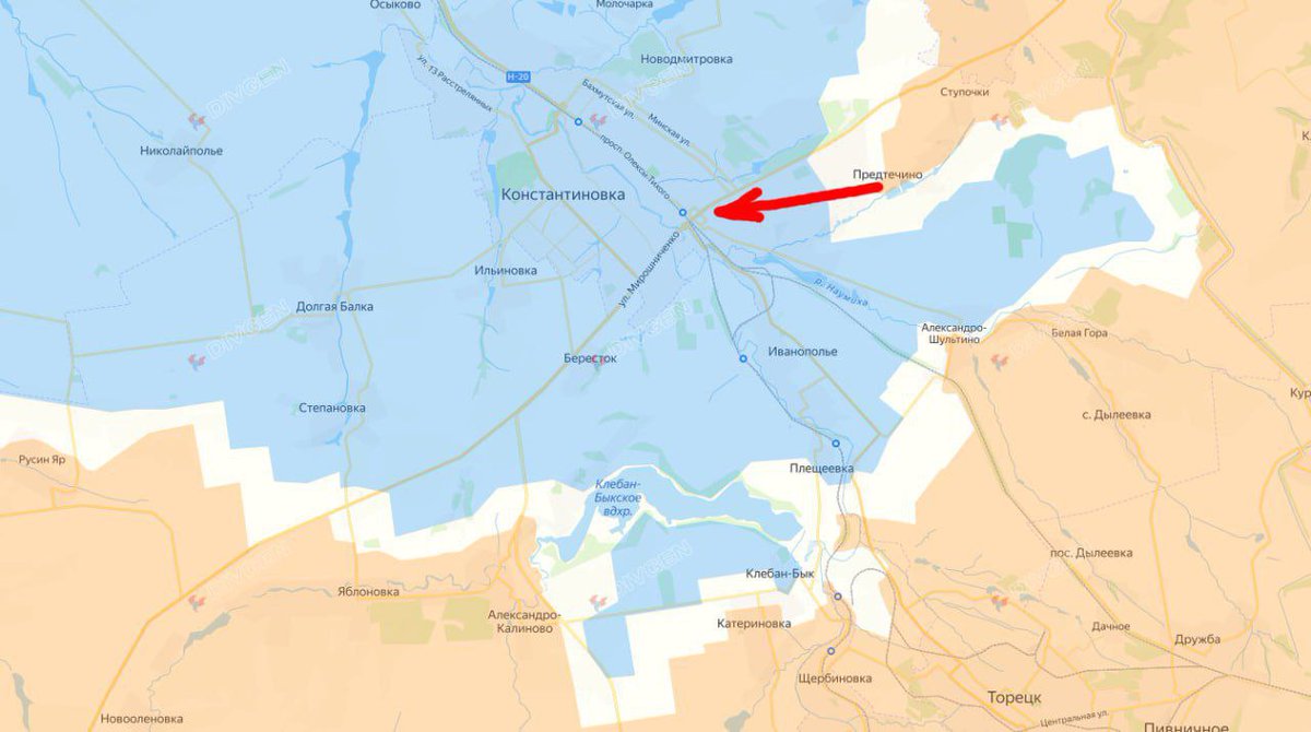 🚨🚨🚨Konstantinovka

6 p.m. Moscow time.
We entered the city via the village of Predtechino. 
We settled on the outskirts, pulling reserves🚨🚨🚨