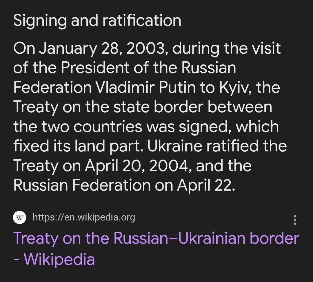 Cynical_Swannnn (@kate22612088522) on Twitter photo <a href="/cossackgundi/">COSSACKGUNDI</a> Not many know, but Ukraine's 1991 borders were already ratified BY PUTIN HIMSELF in 2003 (because Ru is a dictatorship and Putin was president back then too)
I.e. there's ALREADY a literal TREATY between Russia and Ukraine that says Russia will respect those borders.
*AND?!??* <a href="/cossackgundi/">COSSACKGUNDI</a> Not many know, but Ukraine's 1991 borders were already ratified BY PUTIN HIMSELF in 2003 (because Ru is a dictatorship and Putin was president back then too)
I.e. there's ALREADY a literal TREATY between Russia and Ukraine that says Russia will respect those borders.
*AND?!??*