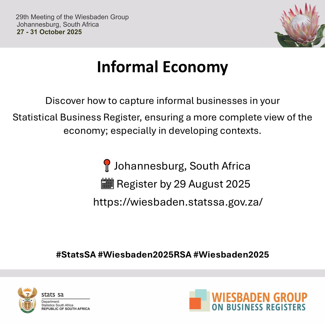 #Wiesbaden2025RSA || Counting the uncounted. Discover how to capture informal businesses in your Statistical Business Register, ensuring a more complete view of the economy; especially in developing contexts.

 🔗wiesbaden.statssa.gov.za

#StatsSA #Wiesbaden2025