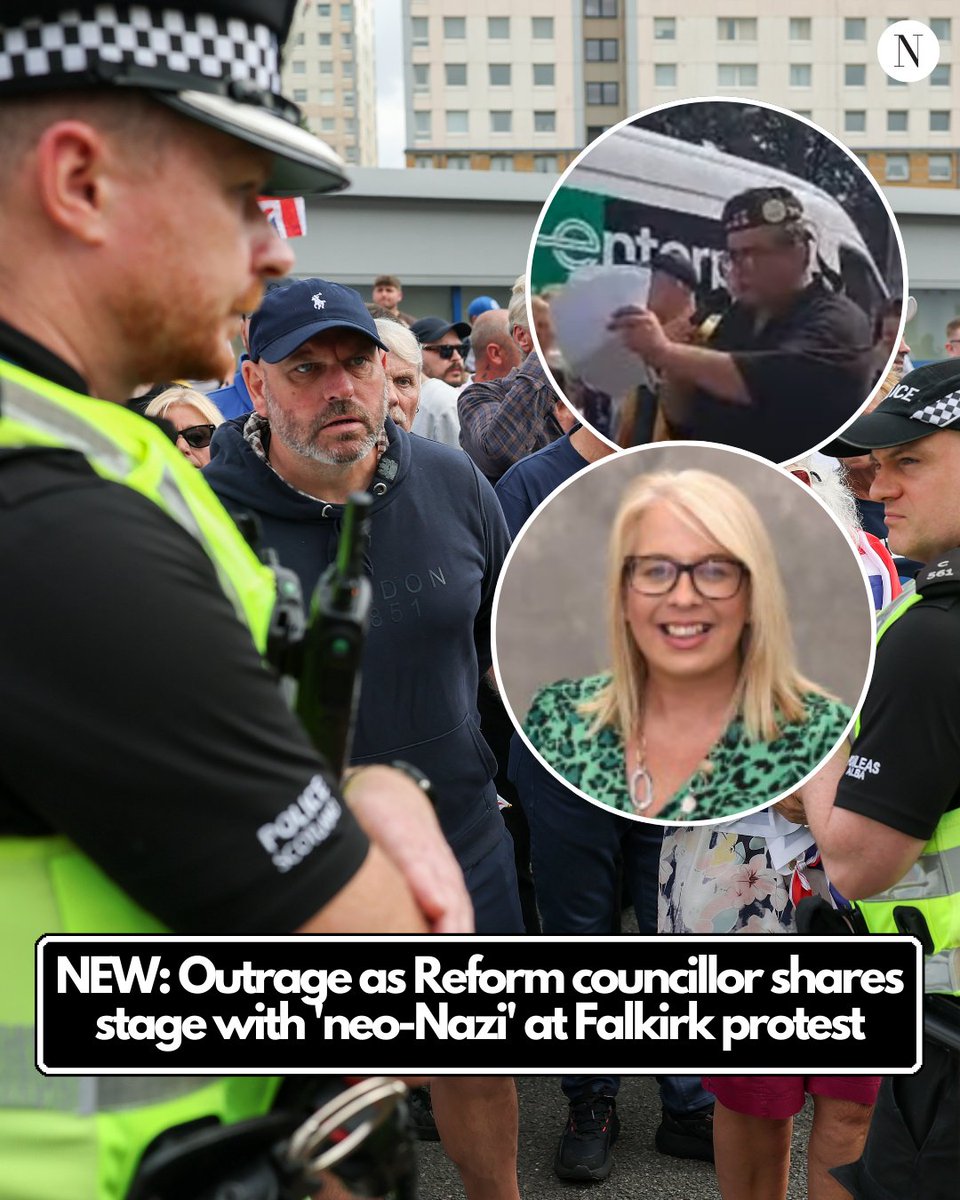 EXCLUSIVE: A Reform UK councillor shared the stage with a "neo-Nazi" at a protest outside a Falkirk hotel housing asylum seekers, who told the crowd 'keep Britain white'