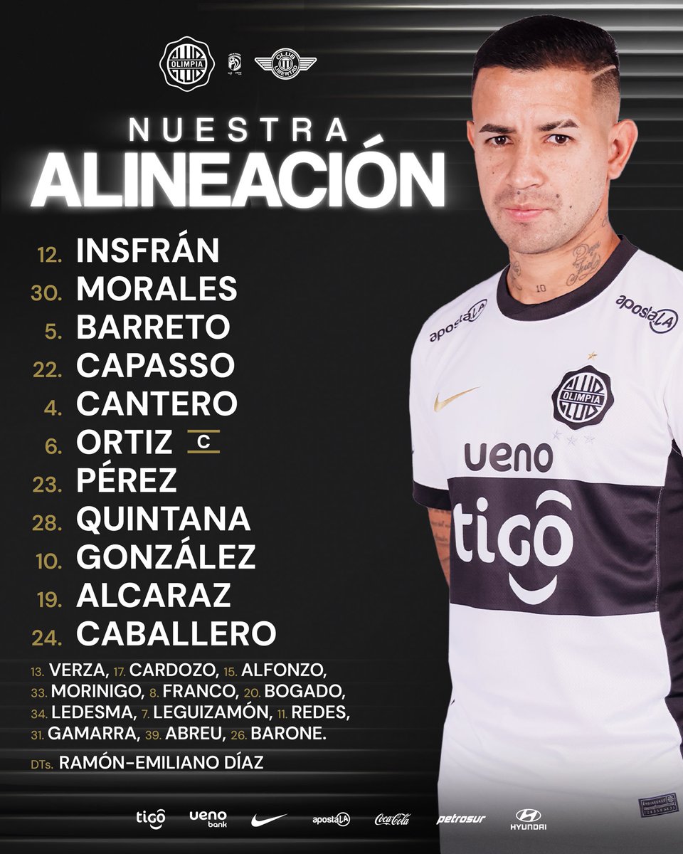 ⚽️ 𝐓𝐨𝐫𝐧𝐞𝐨 𝐂𝐥𝐚𝐮𝐬𝐮𝐫𝐚 𝟐𝟎𝟐𝟓.

📋 Nuestra alineación para el encuentro de esta tarde. 

¡Vamos, Decano! ⚔️  

#SoyDelOlimpia ⚪️⚫️⚪️