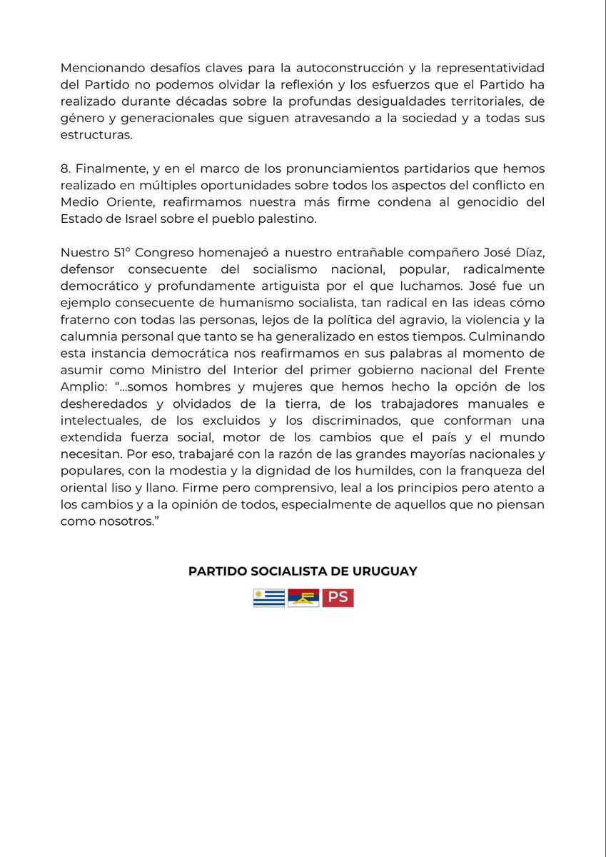 Declaración del 51° Congreso Ordinario de @socialistas90 Compañero José Díaz - Horizonte socialista por la vida digna.