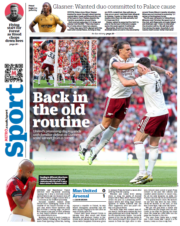 New season, new stars but old method helps Arsenal beat Man Utd - Monday's back page