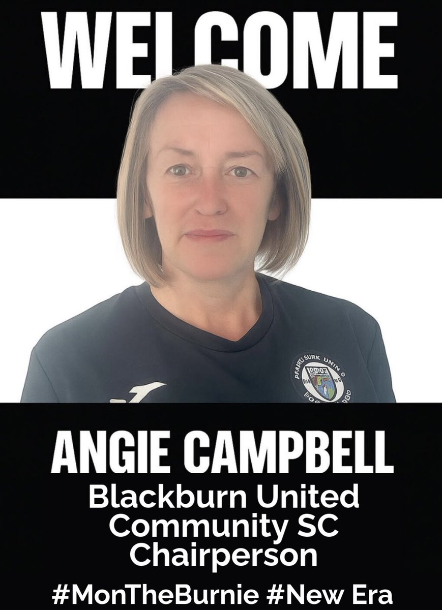 𝗕𝗶𝗴 𝗻𝗲𝘄𝘀 𝗮𝘁 𝗕𝗹𝗮𝗰𝗸𝗯𝘂𝗿𝗻 𝗨𝗻𝗶𝘁𝗲𝗱! 🖤🤍

We’re proud to welcome Angie Campbell as the new Chairperson of Blackburn United Community S.C. – making history as the first female to take on this role at our club.

Angie succeeds Ian McGinty, whose own chairmanship
