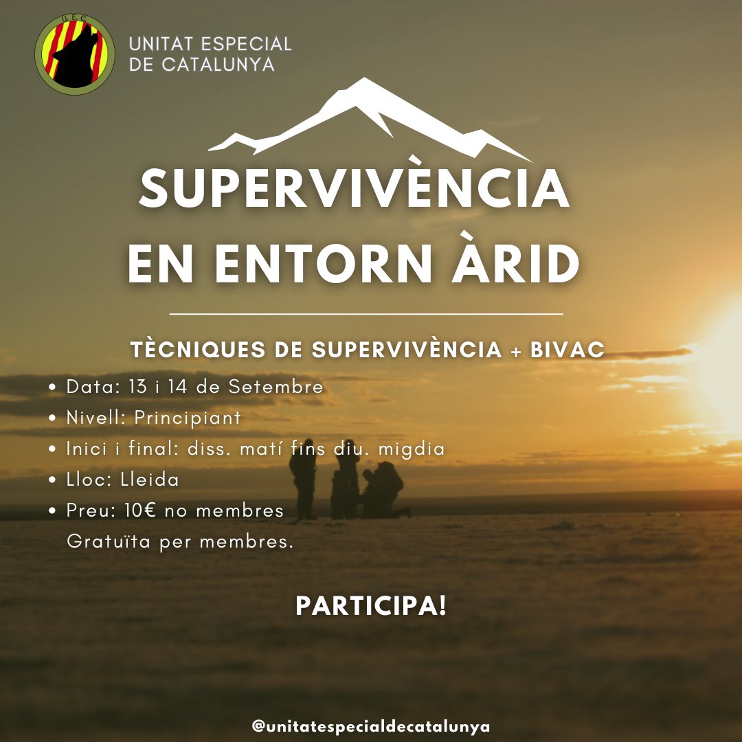 U_E_Cat's tweet photo. 🏜️ Inscriu-te a la jornada de supervivència en entorn àrid!

https://t.co/ZLer7rBdPB https://t.co/BvYeJpIWGl