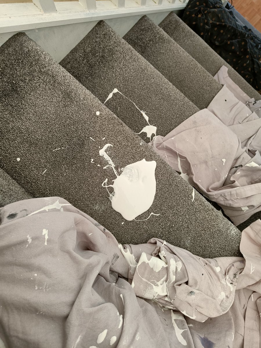 Mother fluff christened the stairs with paint. 

At least fluff only spilled theirs in the airing cupboard where no one can see it XD