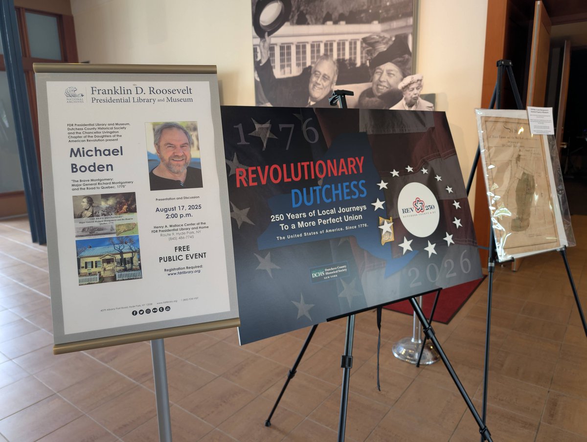 FDRLibrary's tweet image. We're enjoying a fascinating discussion this afternoon by Dr. Michael Boden, "The Brave Montgomery: Major General Richard Montgomery and the Road to Quebec, 1775," in partnership with the Chancellor Livingston Chapter of @TodaysDAR and the Dutchess County Historical Society.