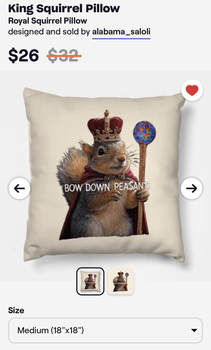 AlabamaSaloli's tweet photo. 👑 Squirrel swagger alert! 🐿️ Shop our new line of squirrel-themed clothing & gear, featuring the epic ‘King Squirrel’ design, ruling with a bold ‘Bow Down, Peasants’ vibe. Shirt and Pillow Design Shown Below! Get yours now!
Link: https://t.co/hO5HxOTrPY
#SquirrelStyle #KingSquirrel