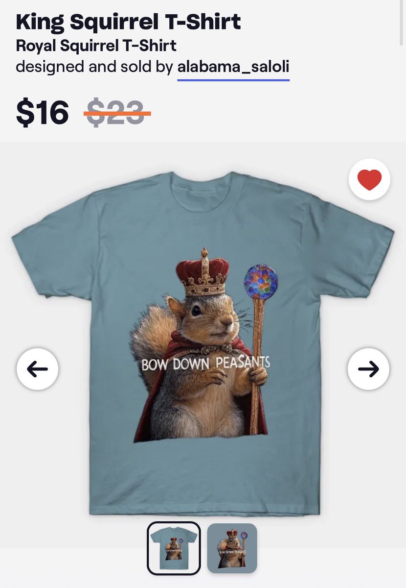 AlabamaSaloli's tweet photo. 👑 Squirrel swagger alert! 🐿️ Shop our new line of squirrel-themed clothing & gear, featuring the epic ‘King Squirrel’ design, ruling with a bold ‘Bow Down, Peasants’ vibe. Shirt and Pillow Design Shown Below! Get yours now!
Link: https://t.co/hO5HxOTrPY
#SquirrelStyle #KingSquirrel