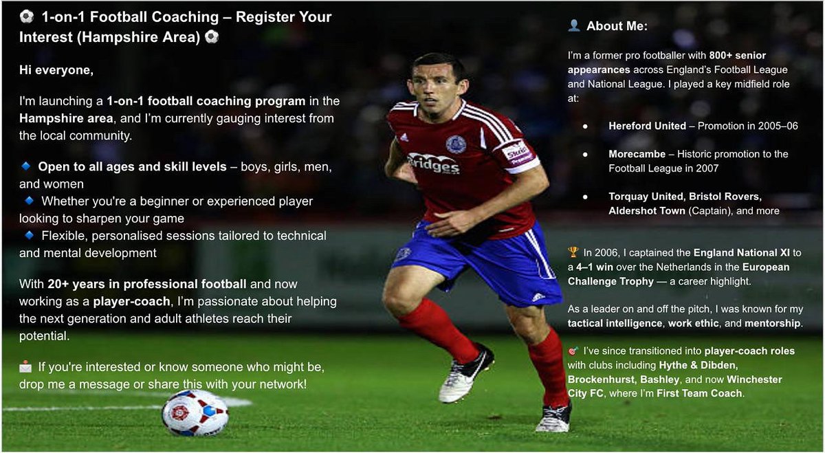 From September I will be up and running and ready to go. It’s been really successful so far, and I’m looking forward to the future! In the meantime new socials will be created. If anyone wants any coaching or knows anyone that does, then please get in touch 👊⚽️