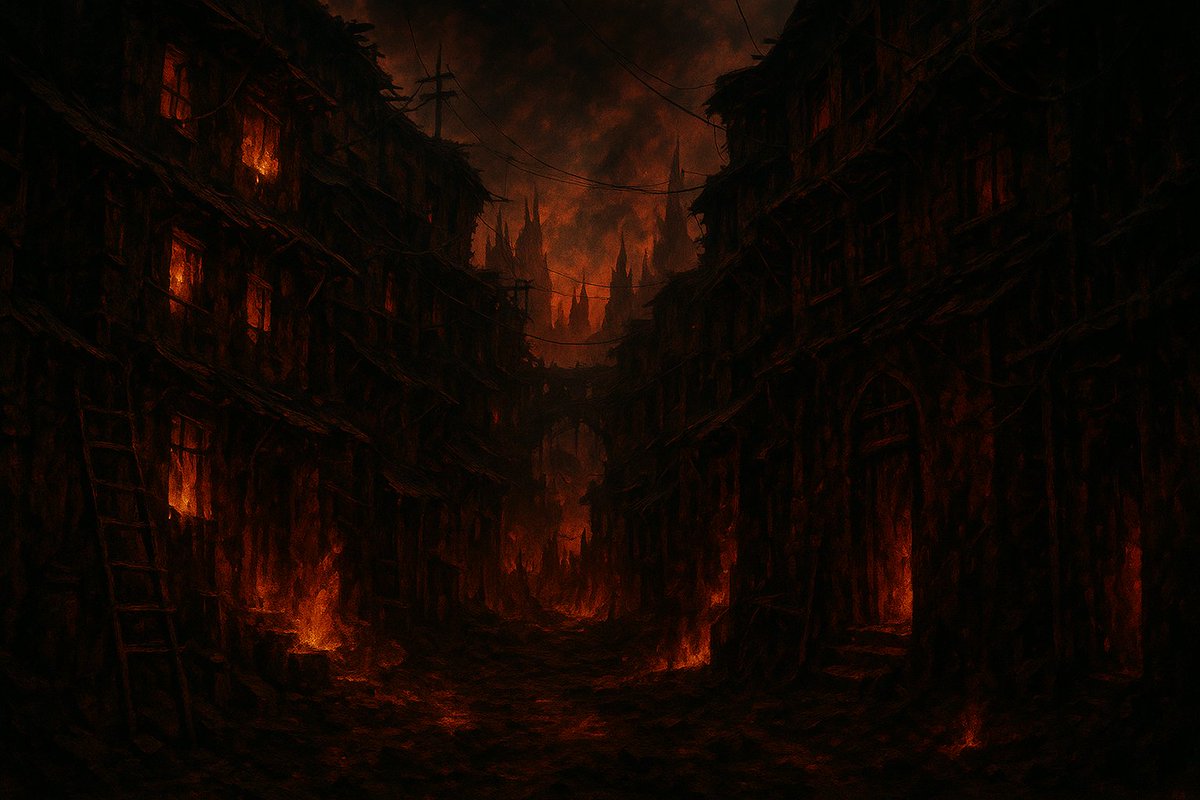 RED_GHOST_GPT's tweet image. 🔥 Welcome to the ghetto of Hell.
Broken streets, burning homes, shadows watching from every corner.
This is where nightmares pay rent. 👹🏚️🔥

#DarkHorror #Hellscape #4KArt