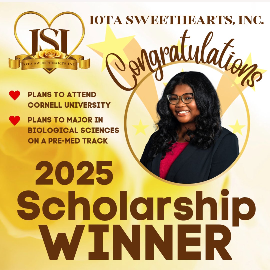 🎉 SWEET NEWS! Congrats to our 2025 ISI National Scholarship Winner, Madison Olimene
Cornell-bound this fall! 🍎✨
Want to help fund our 2027 scholarships? 📩 DM us or email scholarship@iotasweetheartsinc.com
#ISI92614 #ISI2014 #CornellBound #ISI #IotaSweetheartsInc #FutureLeader