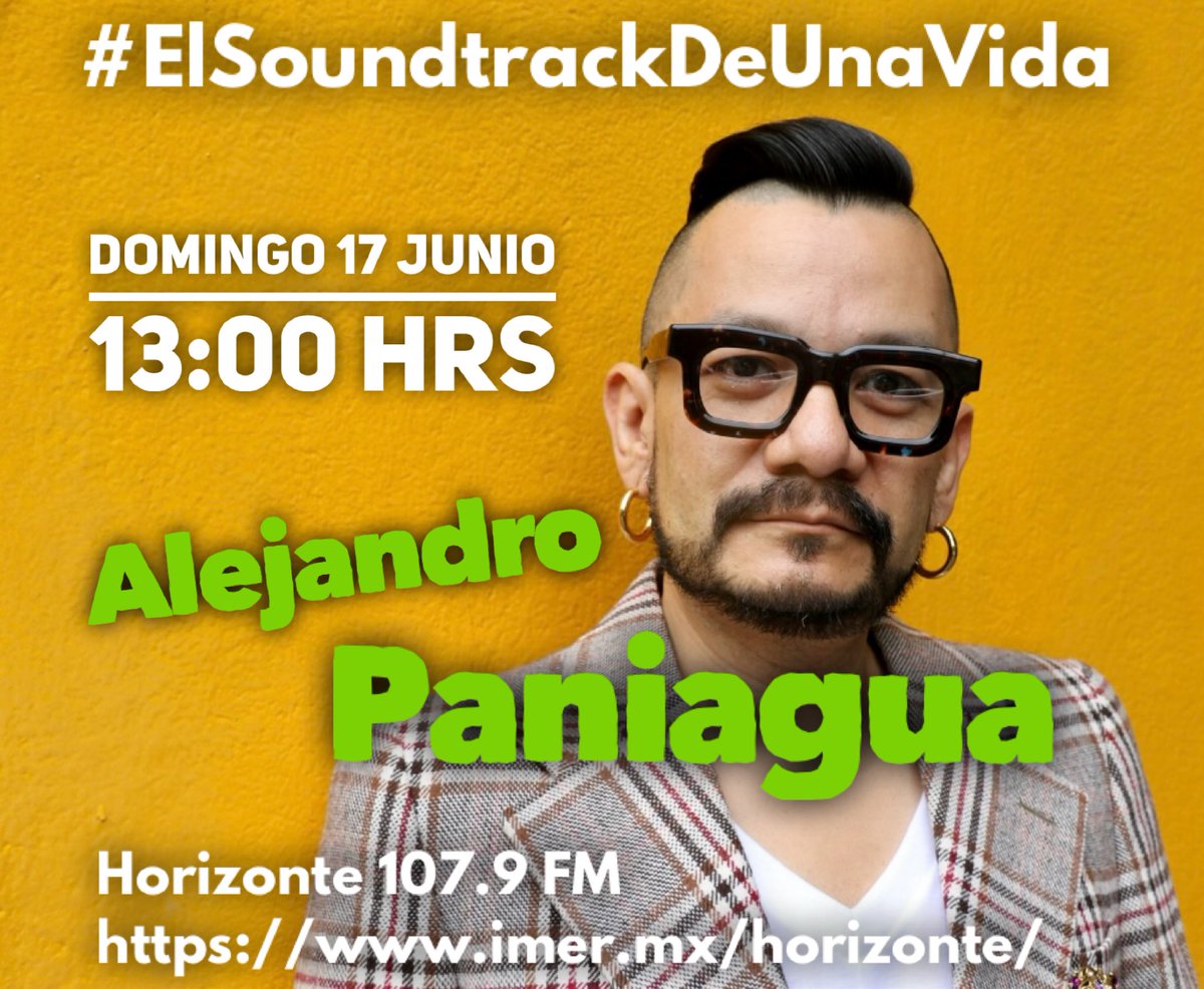 ¡Qué emoción! En un ratito Alejandro Paniagua en #ElSoundtrackDeUnaVida
13:00 hrs <a href="/HorizonteJazz/">Horizonte 107.9 FM</a> <a href="/imerhoy/">IMER</a> 
👇🏼
imer.mx/horizonte/