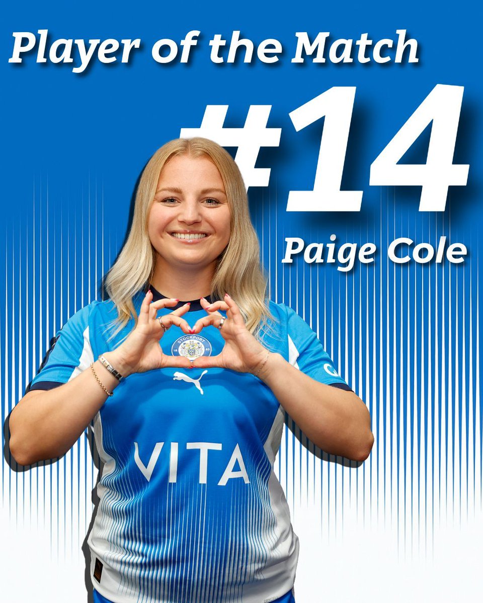 CountyWomen_'s tweet photo. The County Ladies Player of the Match from our opening day victory, as voted for by her fellow Hatters - was our new No. 14, Paige Cole 🤩

Congrats, Coley 🚀

#StockportCounty https://t.co/Vai4z2FYBA