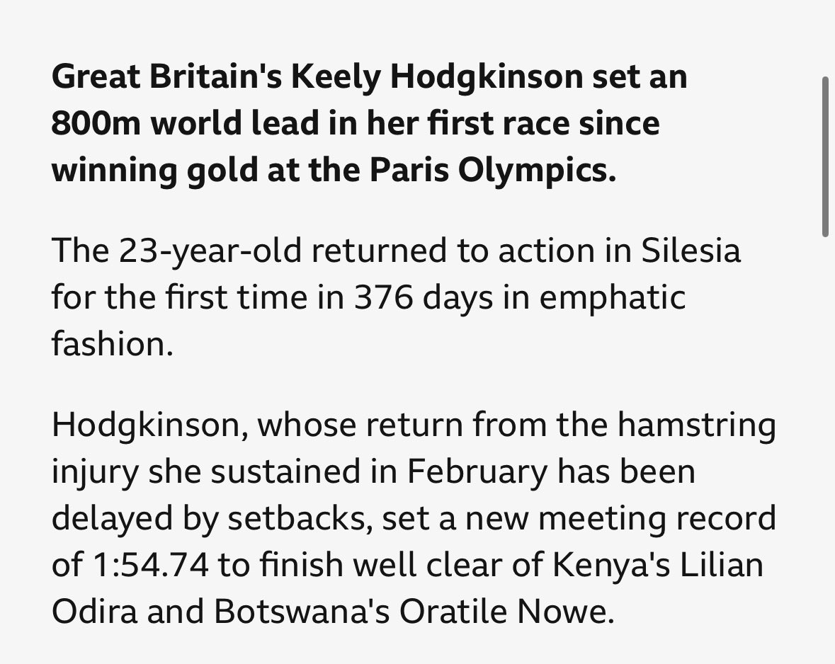 No she’s actually had more than a year off… 6th of August 2024 to the 16th of August 2025… and she had a hamstring injury…,   

Say sorry