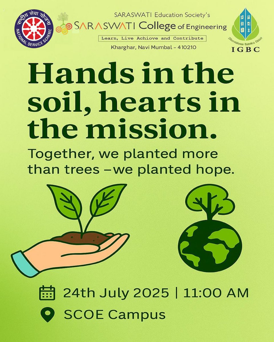 NSS__SCOE's tweet photo. On 24 July 2025, IGBC Student Chapter &amp; NSS Unit of SCOE Kharghar joined a Tree Plantation Drive under the Green Initiative, planting trees of hope. 🌱

@PMOIndia @_NSSIndia @MaharashtraNSS @moayush @YASMinistry @mansukhmandviya @Mybharatgov @drsunitapal @SCOE_Kharghar https://t.co/ECW7OMRHjI
