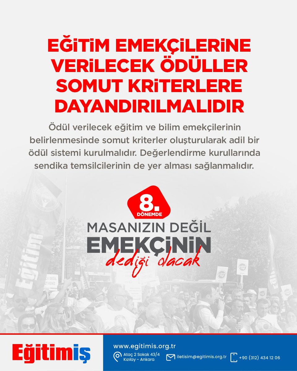 EĞİTİM EMEKÇİLERİNE VERİLECEK ÖDÜLLER SOMUT KRİTERLERE DAYANDIRILMALIDIR

Ödül verilecek eğitim ve bilim emekçilerinin belirlenmesinde somut kriterler oluşturularak adil bir ödül sistemi kurulmalıdır. Değerlendirme kurullarında sendika temsilcilerinin de yer alması sağlanmalıdır.