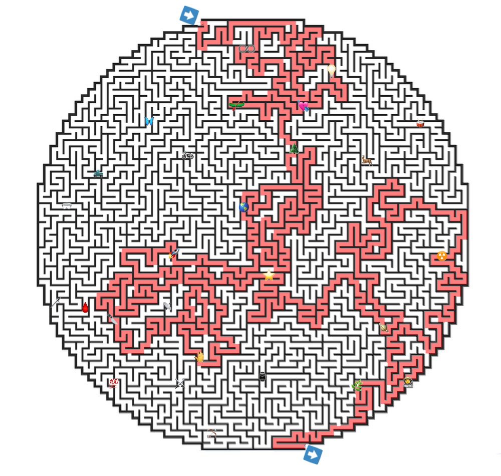 🕵️Voici le chemin pour trouver la sortie de l’indice labyrinthe, et voici les emojis que vous croisiez, tous en rapport avec Emori
// Here is the path to find the exit of our maze clue, here are the emojis you came across, all related to Emori
♾💡🛶💘🌲🌎🚀🔪🤚⭐️☢️🪐👩‍🚀🌿