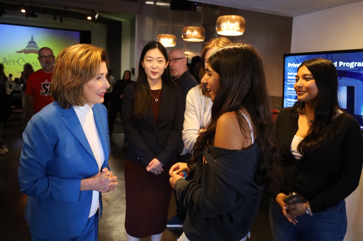 SpeakerPelosi's tweet image. On Friday, I joined Bay Area students at the AI Bootcamp in San Francisco hosted by @CongressionalAC and @SeedAIOrg.
With creativity and purpose, these young innovators are proving that the next generation can use technology to expand opportunities and solve problems.