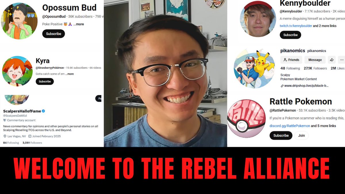 Kennyboulder (@kennyboulder) on Twitter photo Am I missing anyone else on this list? Content creators who expose scalpers, scammers, and the toxicity of the Pokemon Card hobby?
Video:
youtu.be/T6bSF7ICr6Y
<a href="/OpossumBud/">Opossum Bud</a> <a href="/RattlePokemon/">RattlePokemon</a> <a href="/_pikanomics/">Pikanomics</a> <a href="/ScalpersDaWild/">ScalpersHallofFame</a> <a href="/pok_re92689/">PokéMama</a> <a href="/CardGameNomad/">AJ</a> <a href="/PokeTCGiveaways/">Pokemon Giveaways</a> <a href="/MarcApruzzese/">FRoZeNShAdY</a> Am I missing anyone else on this list? Content creators who expose scalpers, scammers, and the toxicity of the Pokemon Card hobby?
Video:
youtu.be/T6bSF7ICr6Y
<a href="/OpossumBud/">Opossum Bud</a> <a href="/RattlePokemon/">RattlePokemon</a> <a href="/_pikanomics/">Pikanomics</a> <a href="/ScalpersDaWild/">ScalpersHallofFame</a> <a href="/pok_re92689/">PokéMama</a> <a href="/CardGameNomad/">AJ</a> <a href="/PokeTCGiveaways/">Pokemon Giveaways</a> <a href="/MarcApruzzese/">FRoZeNShAdY</a>