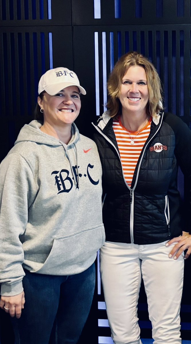 Powerful things happen when women behind the mic connect 🎤 Carolyn, the PA voice of the <a href="/SFGiants/">SFGiants</a>, and I, voice of the @Valkyries, have been talking for a year about meeting up — and today it happened! Proud to stand alongside her in Bay Area sports. 💜🖤🧡