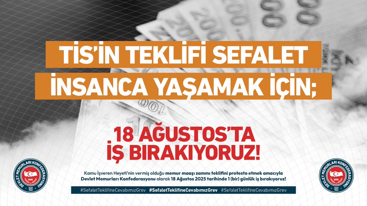 #SefaletTeklifineCevabımızGrev
<a href="/RTErdogan/">Recep Tayyip Erdoğan</a> <a href="/tcbestepe/">T.C. Cumhurbaşkanlığı</a> <a href="/_cevdetyilmaz/">Cevdet Yılmaz</a> <a href="/HMBakanligi/">T.C. Hazine ve Maliye Bakanlığı</a> <a href="/csgbakanligi/">T.C. Çalışma ve Sosyal Güvenlik Bakanlığı</a> <a href="/memetsimsek/">Mehmet Simsek</a> <a href="/isikhanvedat/">Prof. Dr. Vedat Işıkhan</a>