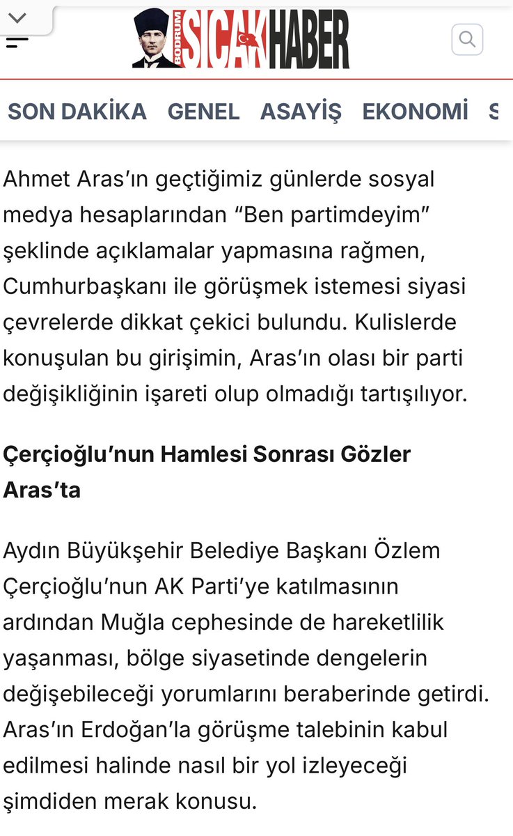 Bodrum Sıcak Haber adlı internet sitesinde bugün saat 18.43’te yayınlanan ve "iki iş insanı aracılığı ile başka bir partiye geçiş için görüşme talebinde bulunduğumun" iddia edildiği haber, YALANDIR. 

Bir siyasi partiden ayrılma konusundaki görüşümü dün açık ve net bir şekilde