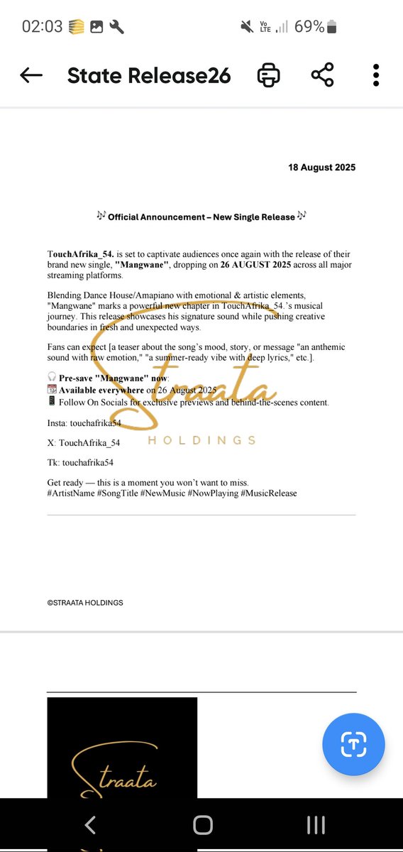 TouchAfrika_54's tweet image. 🚨 FOR IMMEDIATE RELEASE🚨