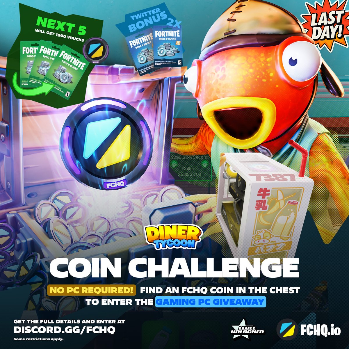 🚨SNEAKY GIVEAWAY! 🚨

LAST DAY to win one of TWO GAMING PCs + 100,000+ V-Bucks! But first...

💲BONUS TWITTER GIVEAWAY💲

TWO winners will get 2,800 V-Bucks Cards!

🔁 Repost &amp; ❤️Like this post
✅ Follow <a href="/FNCreativeHQ/">FCHQ.io</a> 🔔
🗨️Tag a friend

⏰Ends tomorrow!

⬇️PC Giveaway Details⬇️