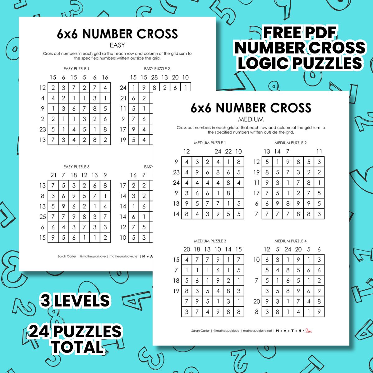 New 6x6 Number Cross Puzzles. Cross out numbers in the grid so each row and column have the specified sum. 

mathequalslove.net/6x6-number-cro… 

#mtbos #iteachmath #puzzlingclassroom #logicpuzzles