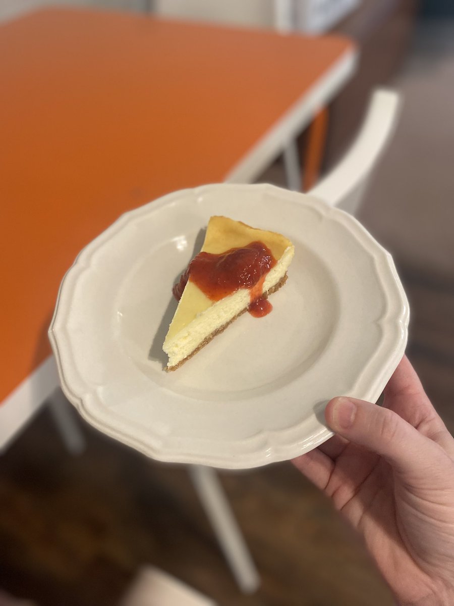I aced cookie Sunday today with made-from-scratch cheesecake &amp; strawberry drizzle.

(I have never eaten cheesecake &amp; I can’t believe I could have been eating this for my whole life but I just wasn’t 🥲)