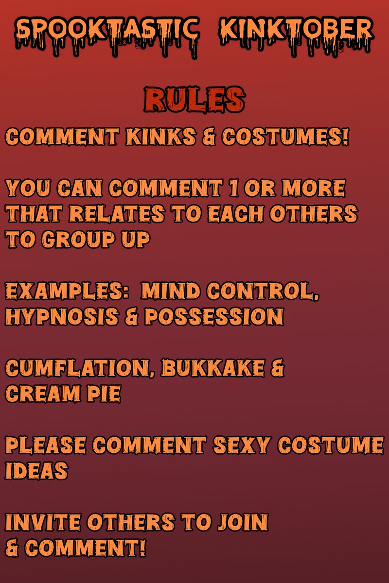 Alright! Imma Fully Commit to this!
Imma Try to do a Kinktober Calendar for 2025!

Calling it Spooktastic Kinktober!

I Wanna Make so anyone can Draw, its gonna include Kinks &amp; An Alt Option of a Costume in case you don't Feel comfortable with the Kink!!

Give me Ideas!