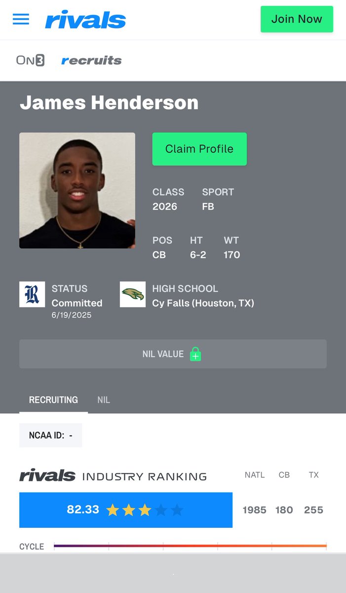 JamesHenderson (@jamesh3nderson) on Twitter photo #AGTG Blessed to be ranked a 3⭐️! <a href="/samspiegs/">Sam Spiegelman</a> <a href="/adamgorney/">Adam Gorney</a> <a href="/CyFallsFB/">CyFalls Football</a> <a href="/RecruitingCFHS/">Recruiting Cy falls football</a> <a href="/On3sports/">On3</a> @On3 <a href="/Rivals/">Rivals</a> <a href="/Jalil_Johnson21/">Jalil Johnson</a> <a href="/JnewSports/">JnewSports</a> #AGTG Blessed to be ranked a 3⭐️! <a href="/samspiegs/">Sam Spiegelman</a> <a href="/adamgorney/">Adam Gorney</a> <a href="/CyFallsFB/">CyFalls Football</a> <a href="/RecruitingCFHS/">Recruiting Cy falls football</a> <a href="/On3sports/">On3</a> @On3 <a href="/Rivals/">Rivals</a> <a href="/Jalil_Johnson21/">Jalil Johnson</a> <a href="/JnewSports/">JnewSports</a>
