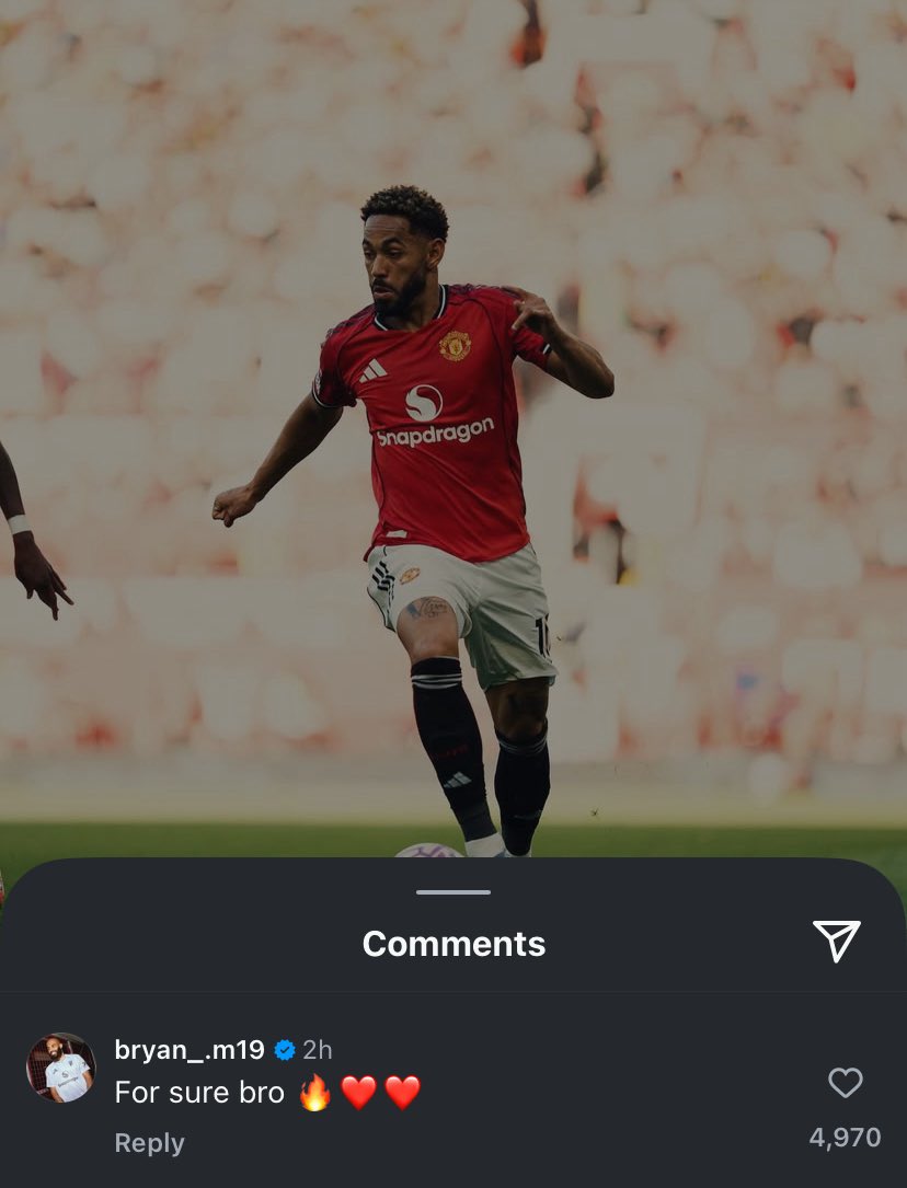 📲 Bryan Mbeumo replying to Matheus Cunha. This duo 🇧🇷🇨🇲