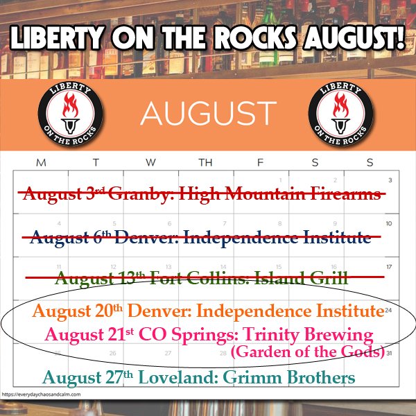 FreeStateColorado (@freestatecolor1) on Twitter photo This week, two Liberty on the Rocks Meetups!
This Wednesday, <a href="/Liberty_Rocks/">Liberty On The Rocks</a> Denver with special guest speaker <a href="/KeithMalinak/">Just Keith</a> at <a href="/i2idotorg/">Independence Institute</a>
Thursday, <a href="/CoSLOTR/">Colorado Springs Liberty on the Rocks</a> with guest speaker <a href="/CryptoTweetie/">Csilla Brimer ❤️🔥🗽🆙</a> at Trinity Brewing (Garden of the Gods location)
Show up and make some friends! This week, two Liberty on the Rocks Meetups!
This Wednesday, <a href="/Liberty_Rocks/">Liberty On The Rocks</a> Denver with special guest speaker <a href="/KeithMalinak/">Just Keith</a> at <a href="/i2idotorg/">Independence Institute</a>
Thursday, <a href="/CoSLOTR/">Colorado Springs Liberty on the Rocks</a> with guest speaker <a href="/CryptoTweetie/">Csilla Brimer ❤️🔥🗽🆙</a> at Trinity Brewing (Garden of the Gods location)
Show up and make some friends!