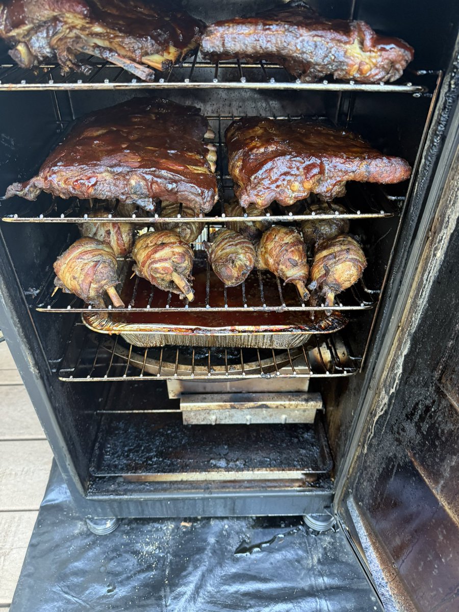 The Sunday neighborhood BBQ was a success.  Those are indeed bacon wrapped chicken lollipops, highly recommend.