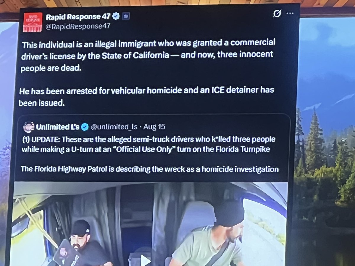 Joey franko (@franko_ufo) on Twitter photo <a href="/CAgovernor/">Governor Gavin Newsom</a> Newscum and California are responsible for 3 deaths in Florida because they let an illegal alien get a CDL to drive big rigs across the country and kill an entire family. I hope Newscum is sued and California too. <a href="/CAgovernor/">Governor Gavin Newsom</a> Newscum and California are responsible for 3 deaths in Florida because they let an illegal alien get a CDL to drive big rigs across the country and kill an entire family. I hope Newscum is sued and California too.