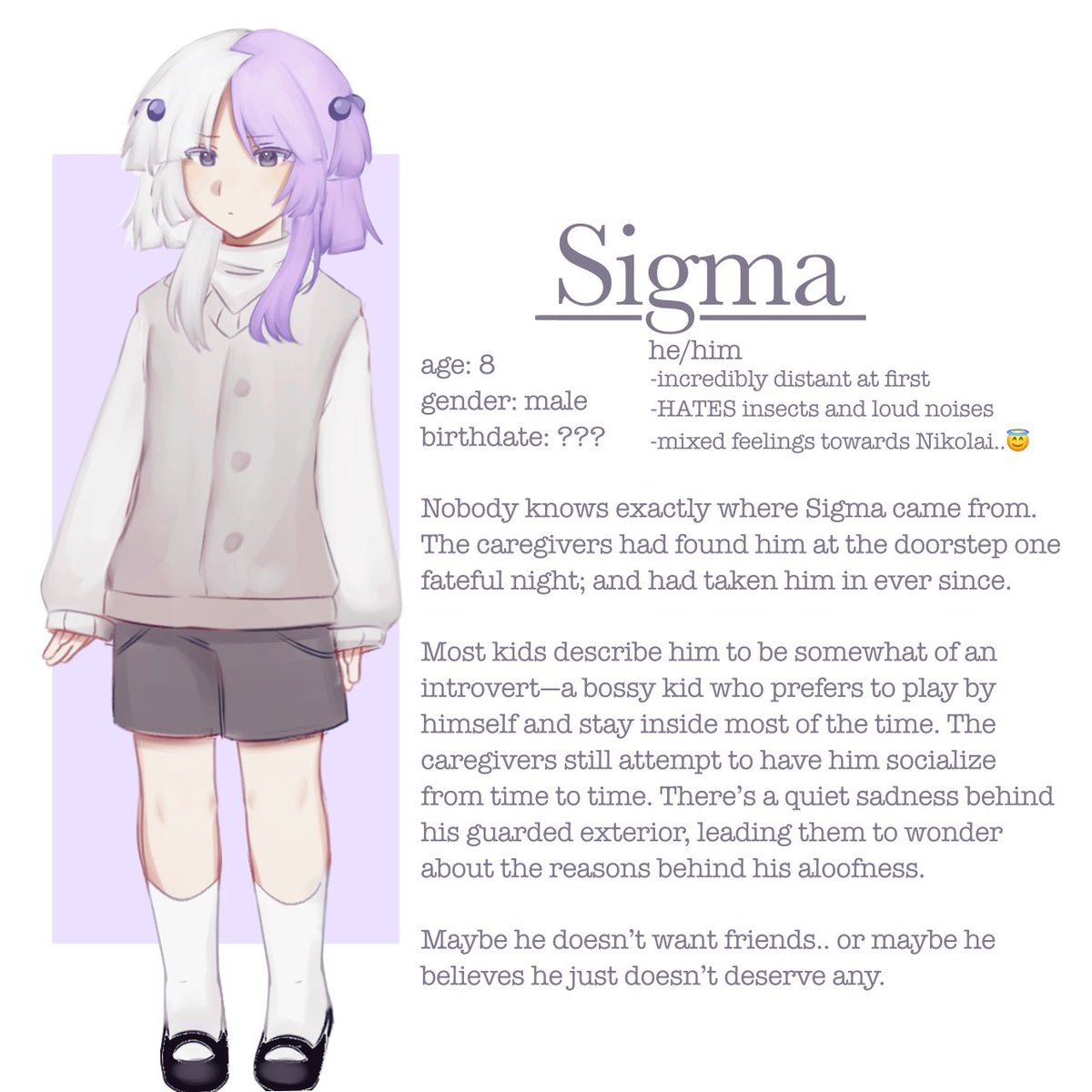 st4rs4amy's tweet image. Siglai kid/orphanage AU designs🍪🕊️
I also have a Fyodor design brewing since he’s in this AU as well🤍
#siglai #bsd #AU