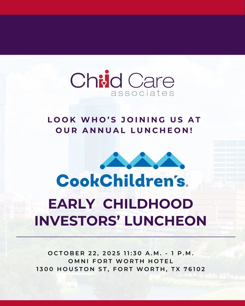 ChildCareAssociates (@childcareassoc) on Twitter photo Exciting news! 🎉 <a href="/CookChildrens/">Cook Children's</a> is joining our 2025 Early Childhood Investors’ Luncheon as a champion for children, families & educators. Together, we’re building a stronger child care ecosystem. 🌱✨ hubs.la/Q03D2qnY0 Exciting news! 🎉 <a href="/CookChildrens/">Cook Children's</a> is joining our 2025 Early Childhood Investors’ Luncheon as a champion for children, families & educators. Together, we’re building a stronger child care ecosystem. 🌱✨ hubs.la/Q03D2qnY0
