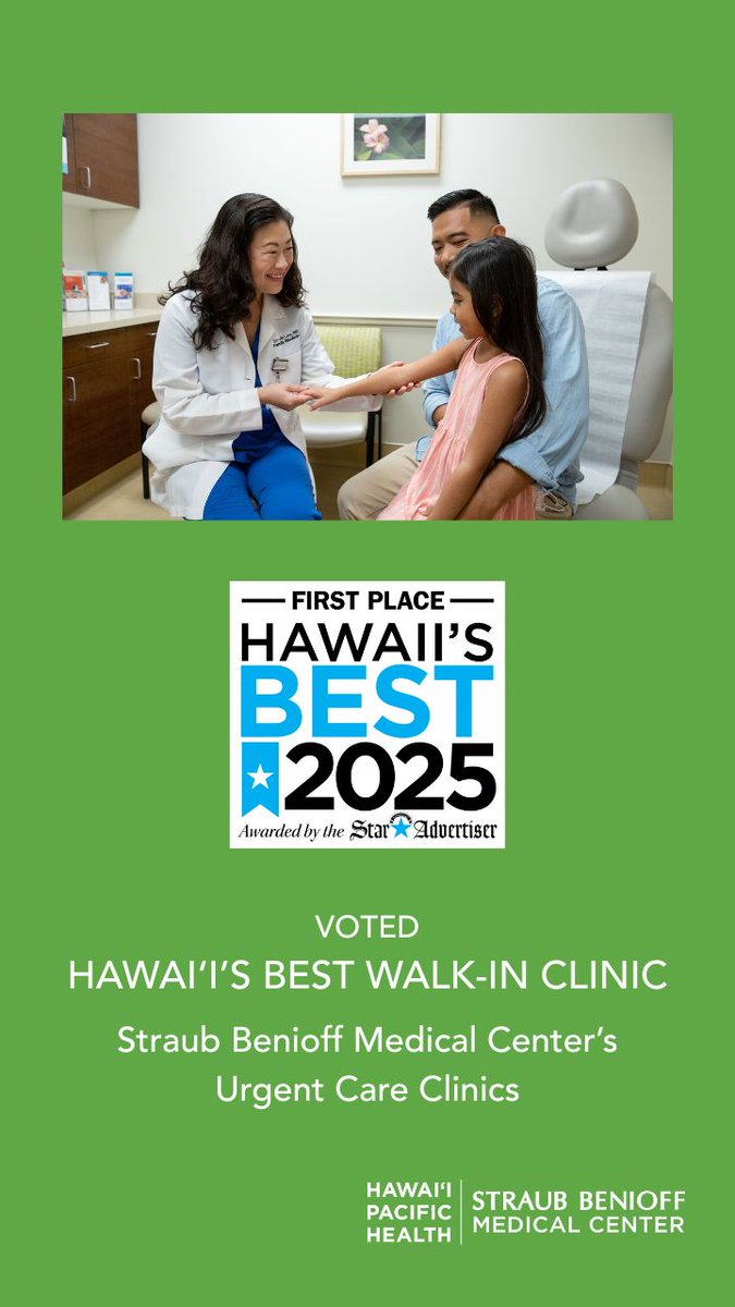 ✨Mahalo for voting Straub Benioff Medical Center's urgent care clinics as the <a href="/StarAdvertiser/">Star-Advertiser</a>'s Hawaii's Best Walk-in Clinic! We are proud to be part of the community and honored to provide high-quality care for families when an unexpected illness or minor injury happens.