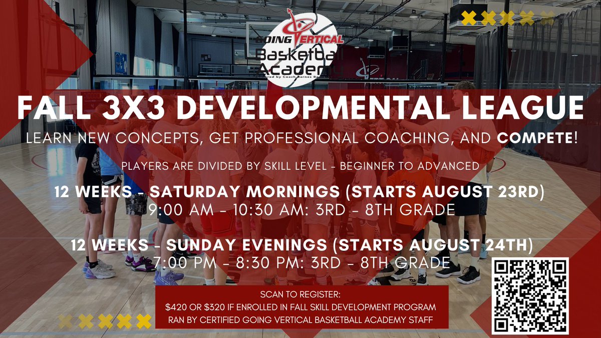 REMINDER 🚨 Our Fall Skill Development Program + Fall 3x3 Developmental League both start THIS WEEK!

✅ Elite level Skill Work
✅ Competitive 3x3 games
✅ Great mix of training + live play
✅ Proven system trusted by HS, college &amp; pro players

Don’t miss it 👊 #PlayerDevelopment