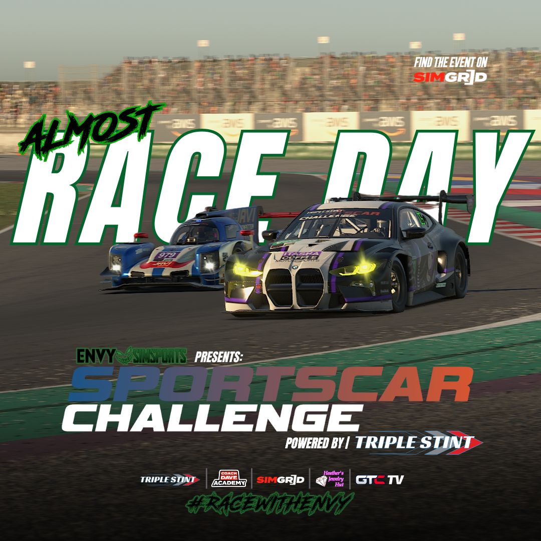 Envy SimSports (@envysimsports) on Twitter photo We can't wait for tomorrow for #RaceDay. The #SportscarChallenge powered by <a href="/triple_stint/">Triple Stint Racing</a> will be at #Nurburgring with only 3 rounds remaining. See you there! buff.ly/QGo2oF3
#RaceWithEnvy #simracing #iracing We can't wait for tomorrow for #RaceDay. The #SportscarChallenge powered by <a href="/triple_stint/">Triple Stint Racing</a> will be at #Nurburgring with only 3 rounds remaining. See you there! buff.ly/QGo2oF3
#RaceWithEnvy #simracing #iracing