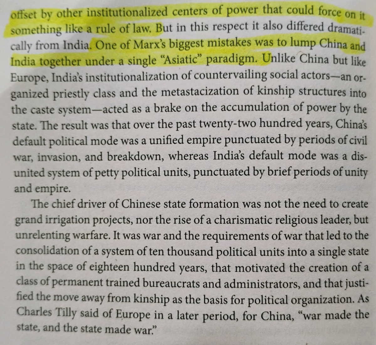 Fukuyama on Chinese state formation (contra Marx, Wittfogel, and even some "western exceptionalist"/"Eurocentric" lit)