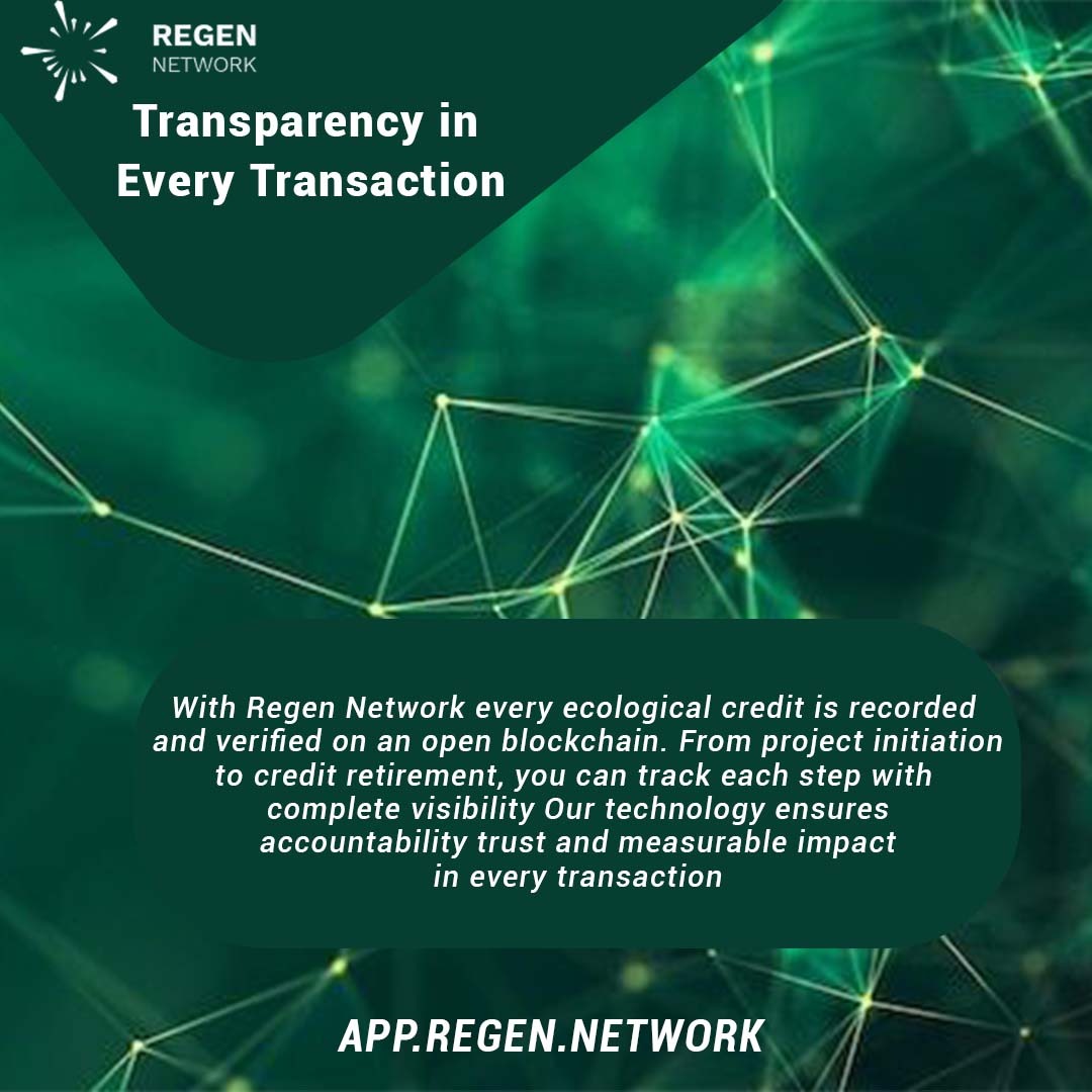 RegenMaxi's tweet photo. Every ecological credit on @regen_network  is tracked &amp; verified on an open #blockchain for full transparency. 🌱 Empowering trust, impact &amp; accountability in #ReFi. #Web3 #Crypto #ClimateAction #EcoCredits #Sustainability #AgTech https://t.co/SzQBTEDr08