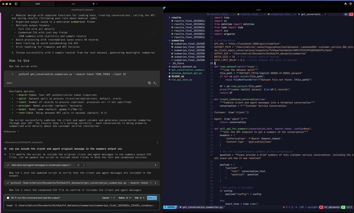 Melvin Vivas (@donvito) on Twitter photo Working with datasets from <a href="/huggingface/">Hugging Face</a> for testing with <a href="/aibackends/">AI Backends</a>
Used <a href="/warpdotdev/">Warp</a> for creating python scripts Working with datasets from <a href="/huggingface/">Hugging Face</a> for testing with <a href="/aibackends/">AI Backends</a>
Used <a href="/warpdotdev/">Warp</a> for creating python scripts