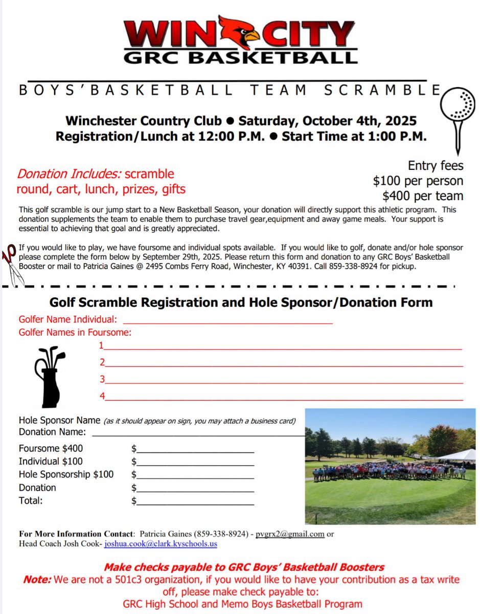 Come Join Us!

The Annual GRC Boys Basketball Team Golf Scramble will be Saturday, October 4th! Come out and support your Cards. 

#GoCards #WinCity #GRCBasketball