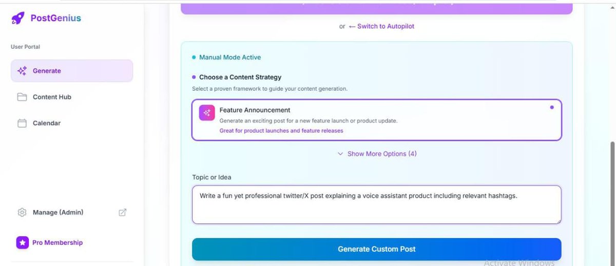 PostGeniusAI's tweet image. Struggling to create engaging content?

PostGenius helps transform lifeless posts into conversation starters.

Check out how we helped one user go from bland updates to compelling, on-brand content, effortlessly.

Ready to unlock your potential?
#ContentCreation #ContentStrategy